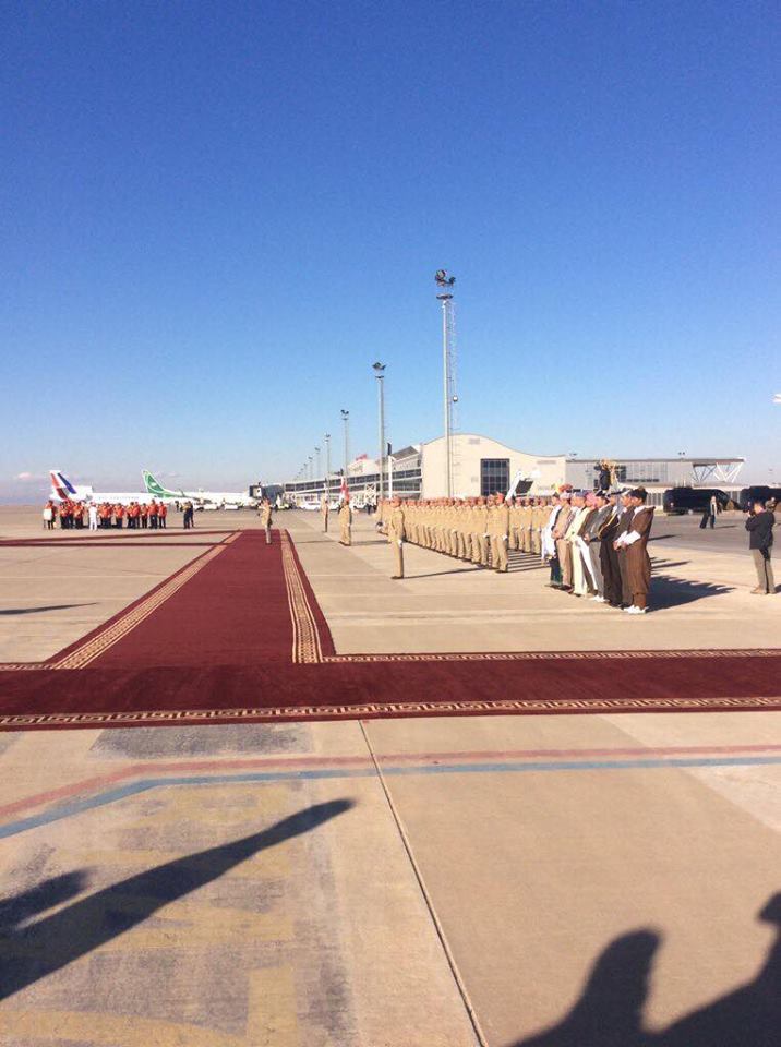 Moments before the arrival of the  French President Francois Hollande at Erbil International Airport